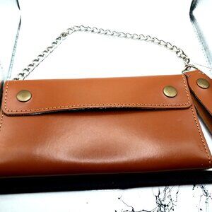 Brown Leather Trucker Wallet + 12 inch Chain + Belt Clip Multi Pockets